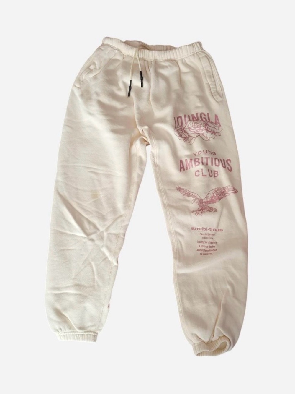 YoungLA Cream Joggers with Pink Graphic Print